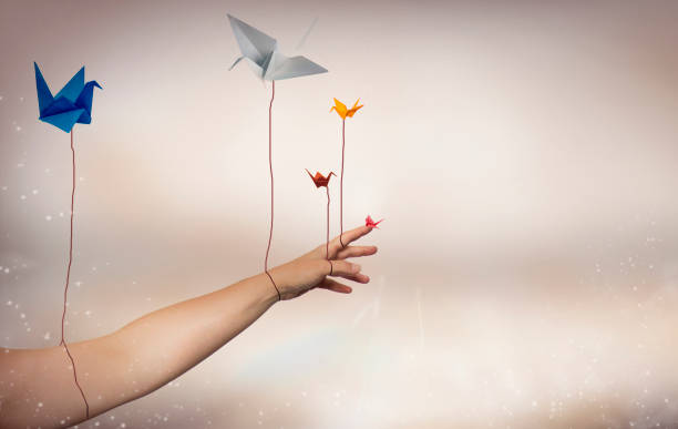 five origami paper bird