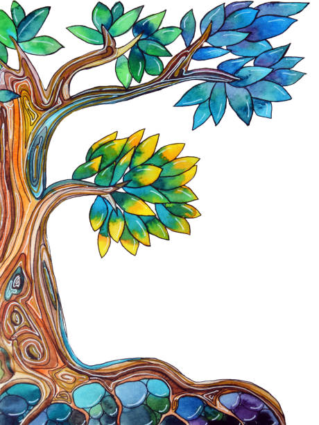 illustrations, cliparts, dessins animés et icônes de aquarelle dessinée illustration d’un arbre pacifique sur blanc - painterly effect illustrations