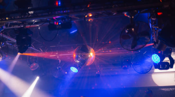 istock Mirror ball in a nightclub with different lights 971430580