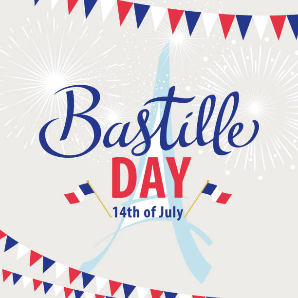 Bastille Day Bastille Day is the French National Day to celebrate the unity of French people on the date 14th July with fireworks, French flag and bunting bastille day stock illustrations