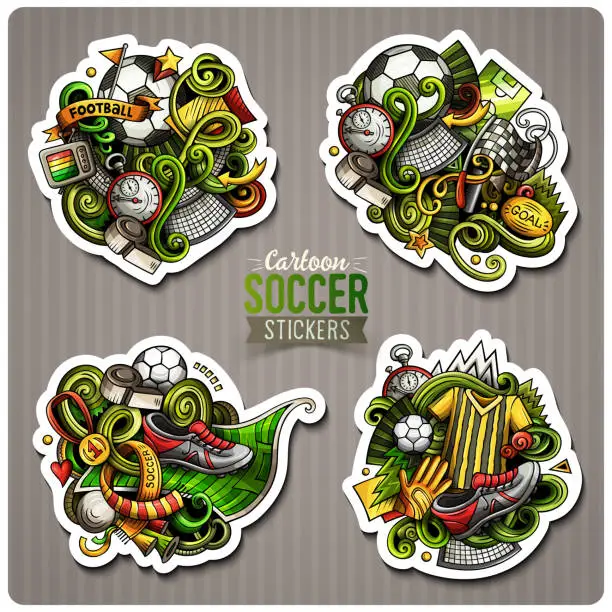 Vector illustration of Set of Soccer cartoon stickers