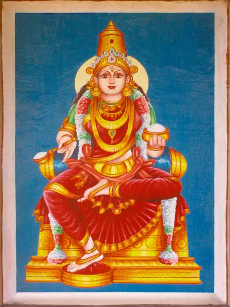 Painting of Goddess Annapurna. Bhagavathy Amman Temple, Nemmara, Palakkad, Kerala