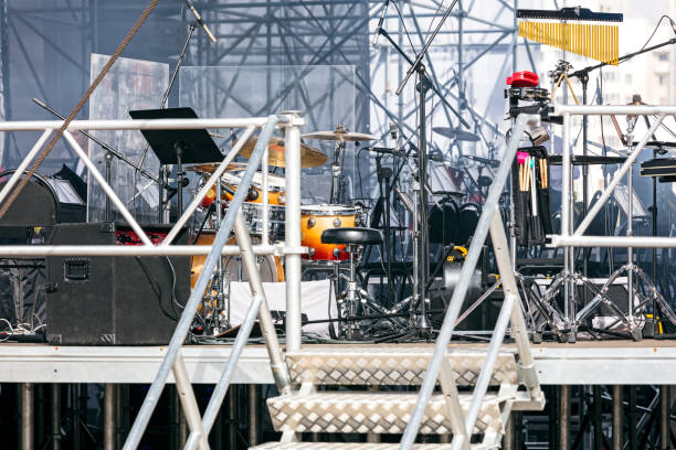 istock musical instruments and equipment on outdoor stage before show 971454260