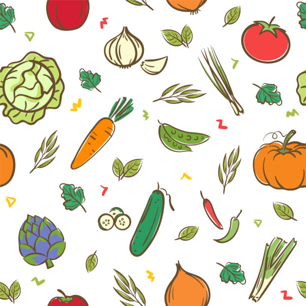 Cute mix vegetables seamless pattern background vector format in hand drawing cartoon style Cute mix vegetables seamless pattern background vector format in hand drawing cartoon style Artichoke stock illustrations