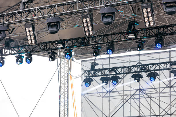 istock multiple spotlights and lightning equipment above outdoor stage 971472250
