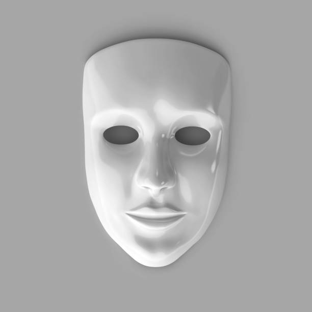 istock White glossy theatre mask isolated on gray background 971481050
