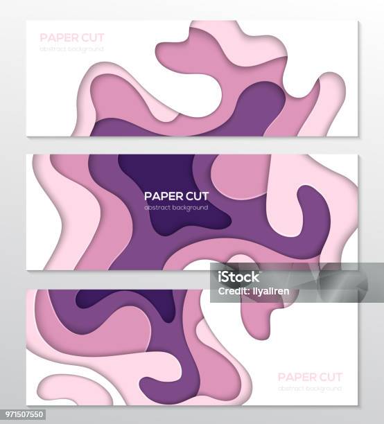 Paper Cut Layout Abstract Paper Cut Layout Set Of Horizontal Vector Posters Stock ...