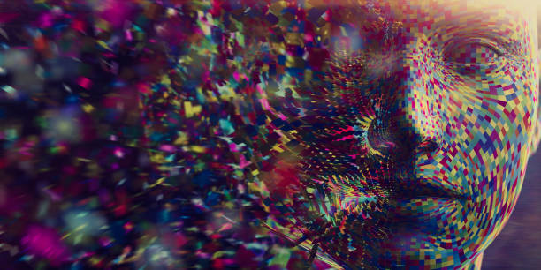 Multi Coloured Squares in Mid Air Gathering To Form Head