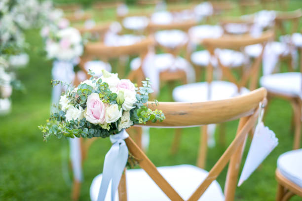 istock Wedding chair decorated with flowers. 971534350