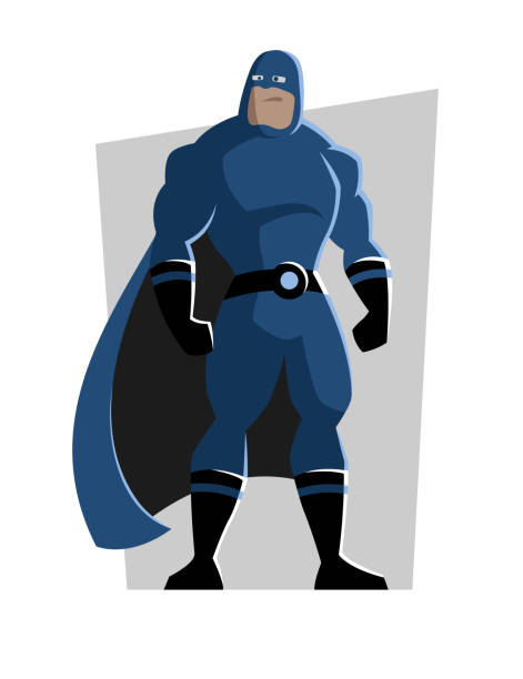 istock Cartoon superhero in a suit with a cloak. Vector illustration. 971548434