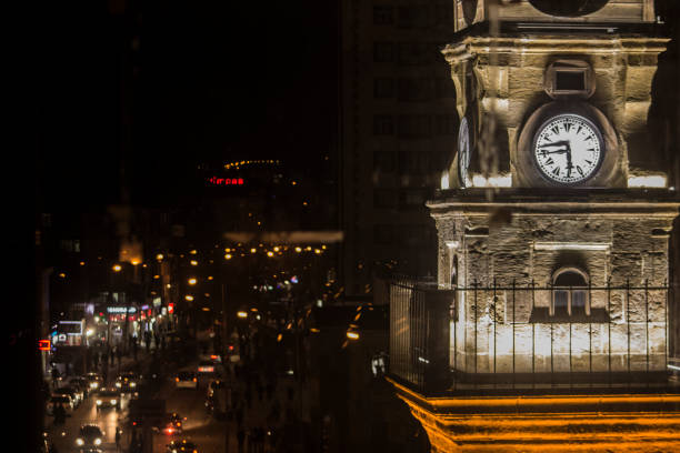 Gençlik caddesi . Genclik street at night. and clocl tower