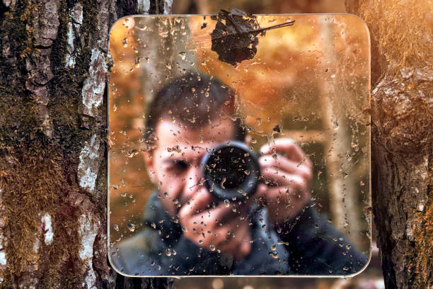 Selfie by the mirror in nature