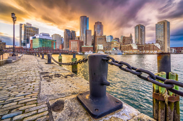 Boston, Massachusetts, USA Harbor Boston, Massachusetts, USA harbor and cityscape at dusk. boston harbor stock pictures, royalty-free photos & images