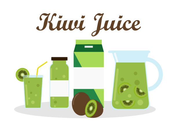 ilustrações de stock, clip art, desenhos animados e ícones de kiwi juice with pack template packaging design - vector illustration - freshness food serving size kiwi