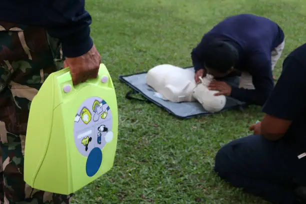 CPR and AED, Automated External Defibrillator training for Rescue and first aid in Thailand.