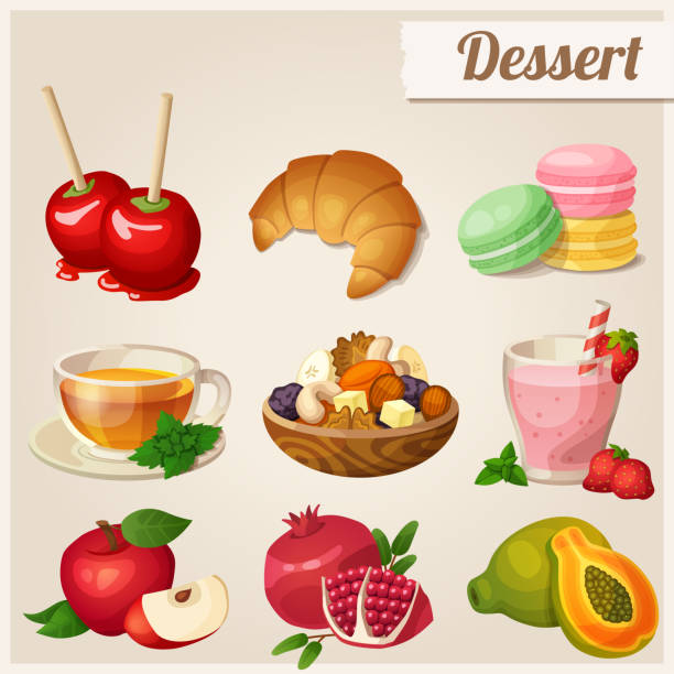 ilustrações de stock, clip art, desenhos animados e ícones de set of different food icons. dessert. - dried apple