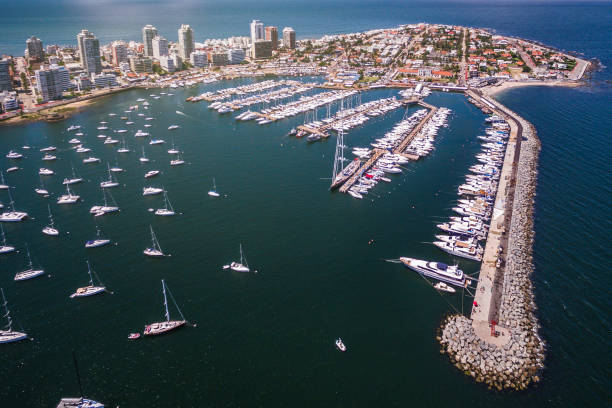 Aerial View of Peninsula and Marina of Punta del Este, Uruguay stock photo