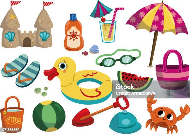 Cartoon Summer Objects Isolated On White Background Stock Illustration - Download Image Now