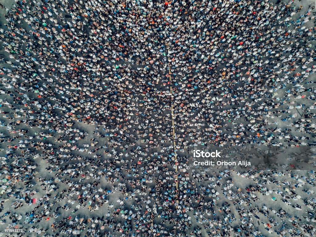 Urban crowd from above Crowd of People Stock Photo