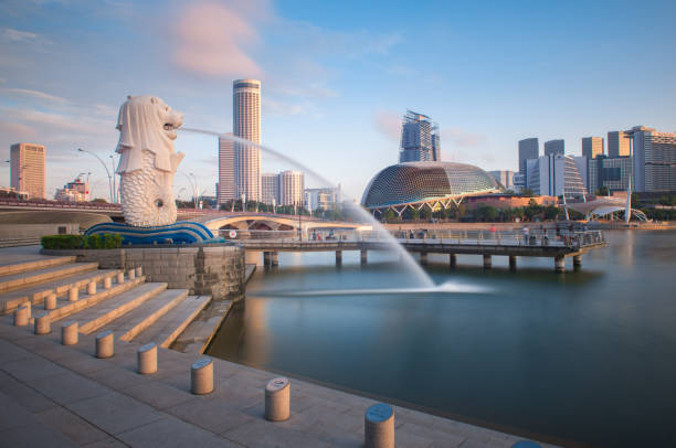 cityscape singapour, merlion - sea lion photos et images de collection