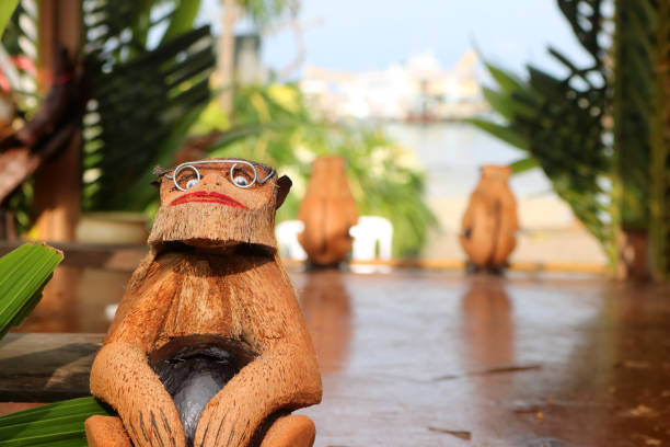 Coconut Monkey souvenirs sold on the street at Samui island Thailand