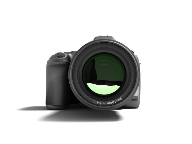 istock Modern gray professional camera for nature photography front 3d rendering not white background with shadow 971613674