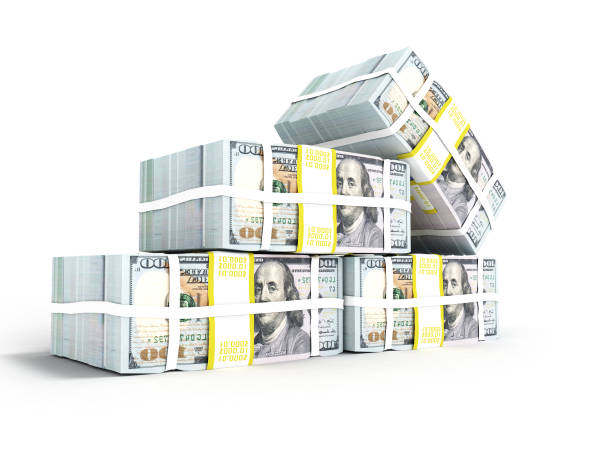 istock Stack of dollar on the left four packs 3d render on white background with shadow 971616962