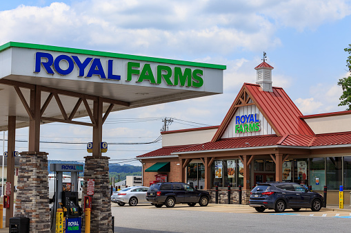 Wrightsville, PA, USA - June 7, 2018: A Royal Farms location, which is an American chain of convenience stores with over 180 locations in the mid-Atlantic states.