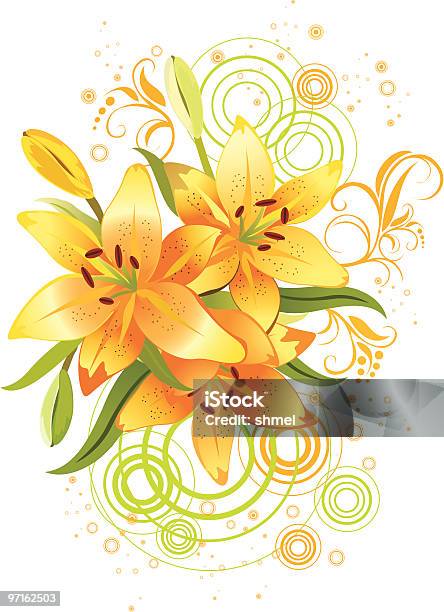 Drei Orange Lilie Vector Grunge Hintergrund Mit Blumenmuster Stock Vektor Art und mehr Bilder von Beige
