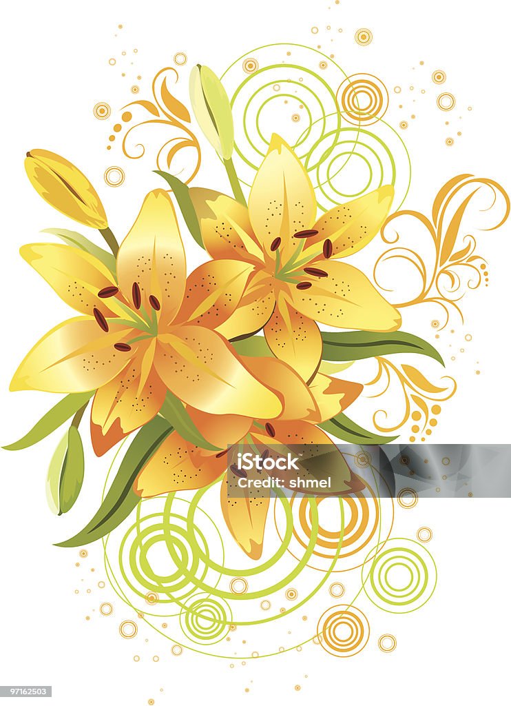 orange lily 、3 つのベクトルグランジの花の背景 - イラストレーションのロイヤリティフリーベクトルアート