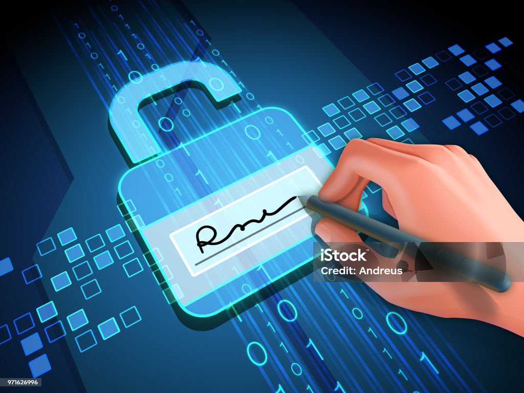 Digital signature and lock - Royalty-free Assinar Ilustração de stock