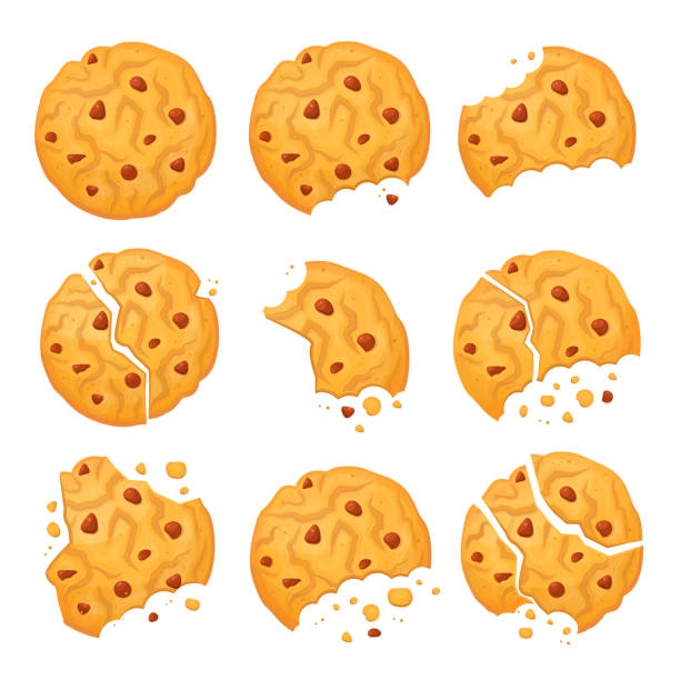 czekoladowe ciasteczko owsiane - biscuit cookie cracker missing bite stock illustrations