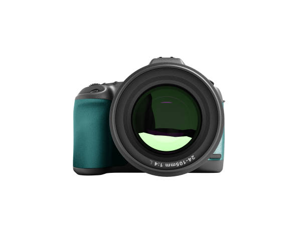 istock Modern blue professional camera for nature photography front 3d rendering not white background no shadow 971629826