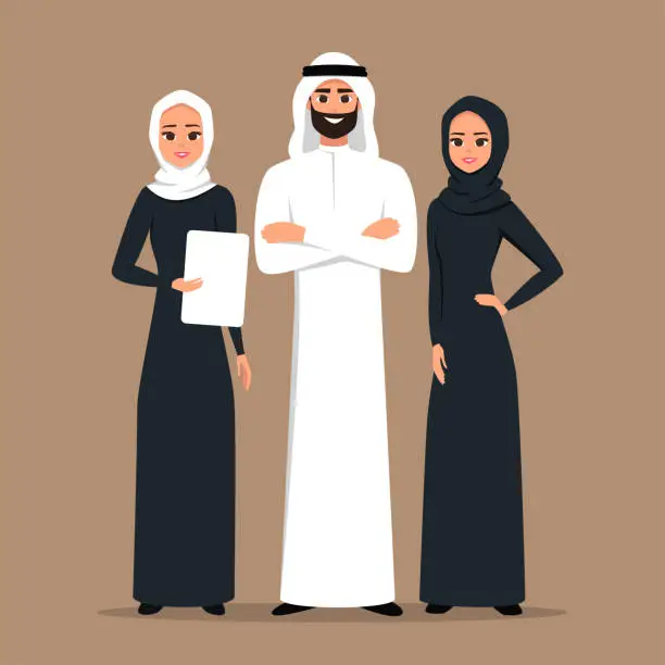 Vector illustration of business Moslem people in traditional clothing vector illustration.