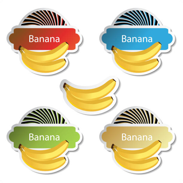 Vector fruit stickers, shopping labels - banana Vector fruit stickers - banana - illustration banana borders stock illustrations