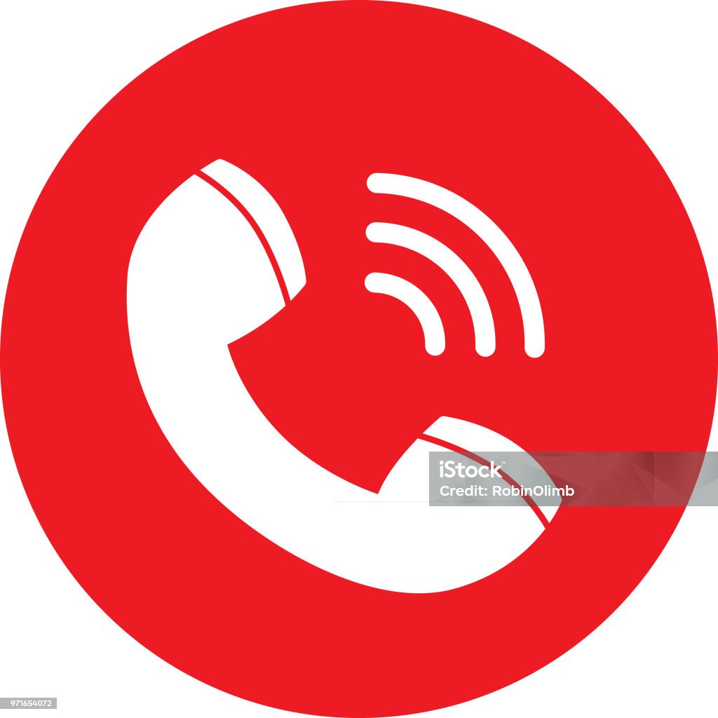 Red Call Icon Vector illustration of a red and white round telephone receiver call icon. Telephone stock vector