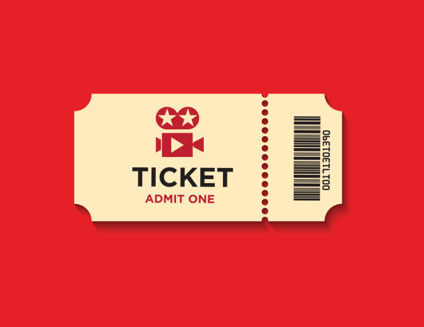 Ticket On Red Background Retro styled ticket set on red background. Ticket is beige in color and casting soft shadows on the background. Vector illustration. cinema ticket stock illustrations