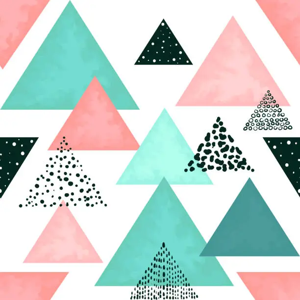 Vector illustration of Seamless Pattern of Light Blue and Red Triangles