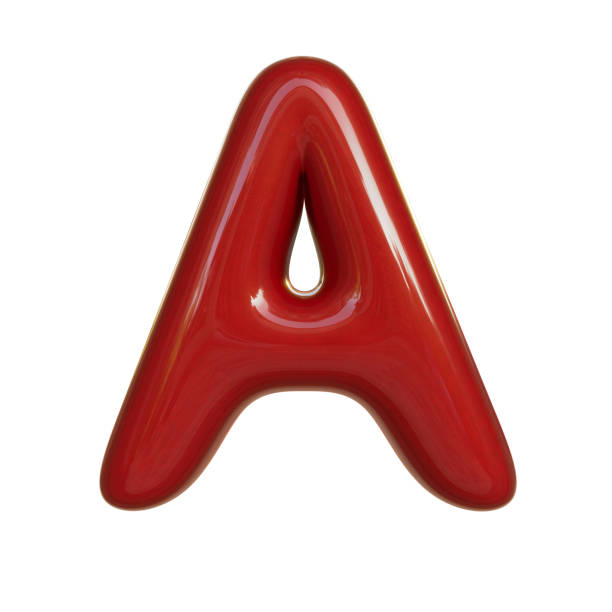 istock Glossy red paint letter A. 3D render of bubble font isolated on white background 971666198