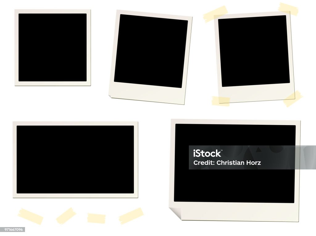 blank instant photo frames and sticky tape blank instant picture frame affixed with sticky tape Photographic Print stock vector