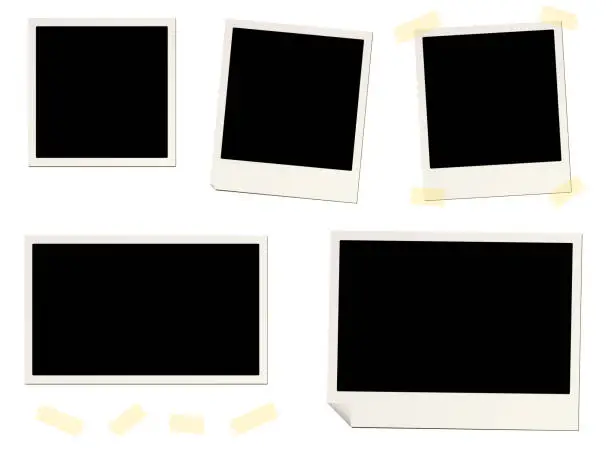 Vector illustration of blank instant photo frames and sticky tape