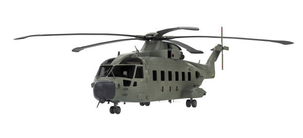 istock Military helicopter isolated on White background - 3d rendering 971673236