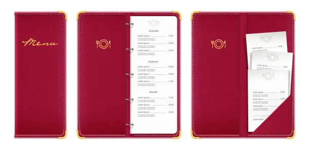 Vector illustration of Red covered menu book.