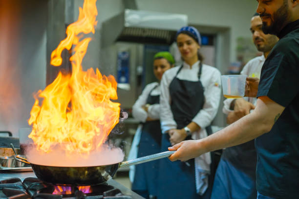 istock Master chef cooking chicken in framing pan 971678784