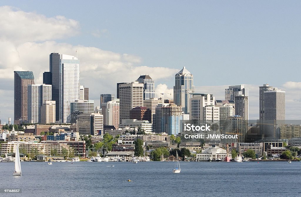 Horizonte de Seattle, Lake Union - Foto de stock de Caiaque - Barco a remo royalty-free