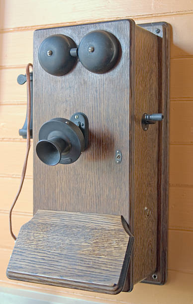 Antique wall telephone stock photo