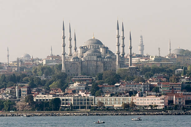 Blue Mosque from water stock photo
