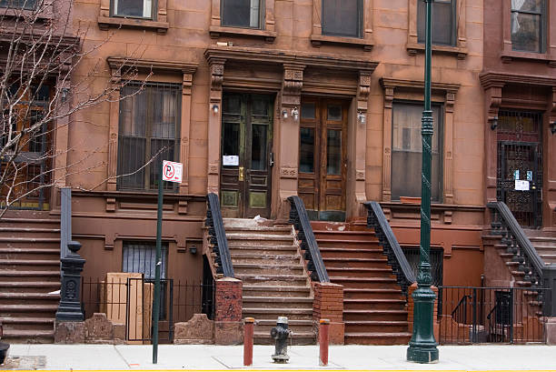 Brownstone rowhouse in Harlem stock photo