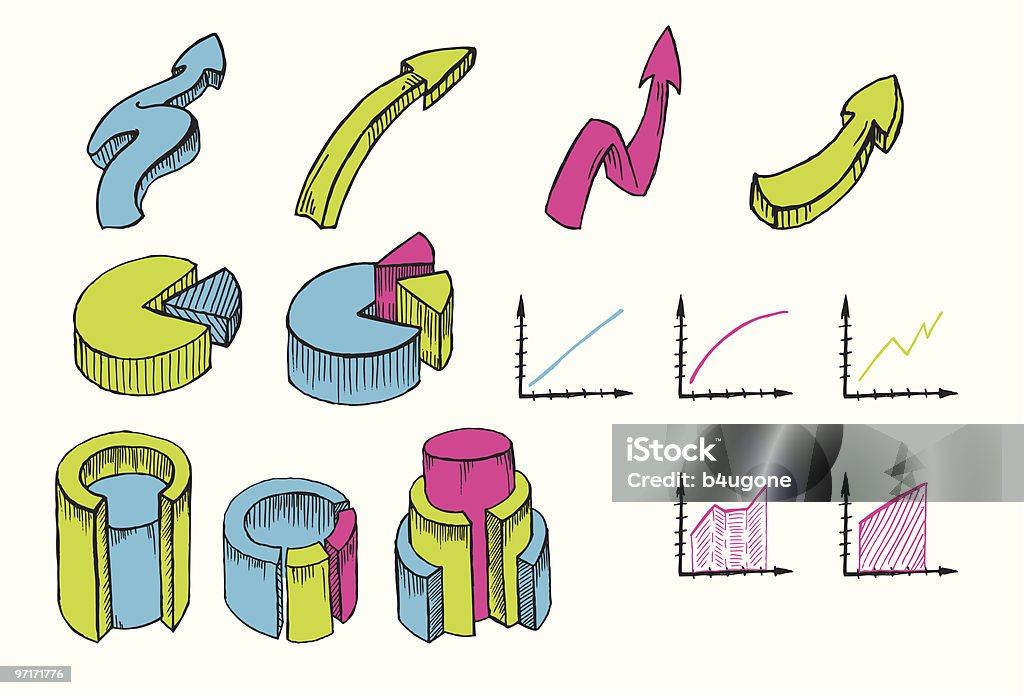 financial symbols doodles hand drawn set  Arrow Symbol stock vector