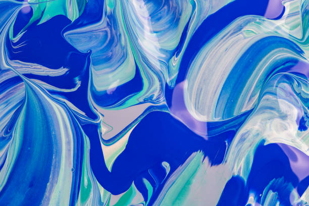 abstrakcyjny niebieski aqua turkusowy i biały malarstwo z wirujszymi pociągnięciami pędzla - wet paint zdjęcia i obrazy z banku zdjęć